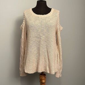 Cream Knit Sweater with Shoulder Cut Outs